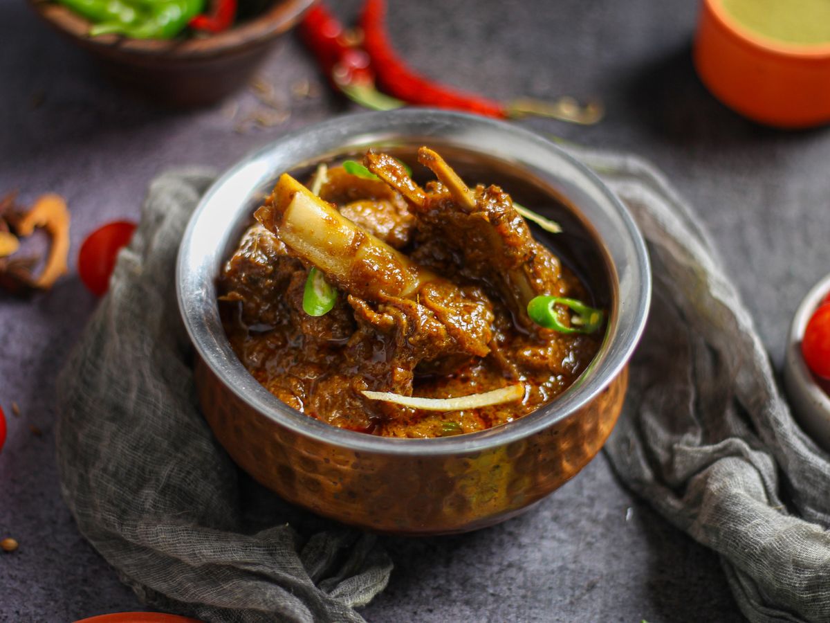 Jamaican curry goat served in a bowl