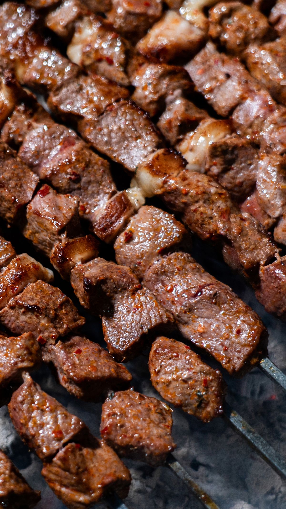 Grilled beef kebabs on skewers