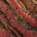 Juicy medium-rare sliced steak