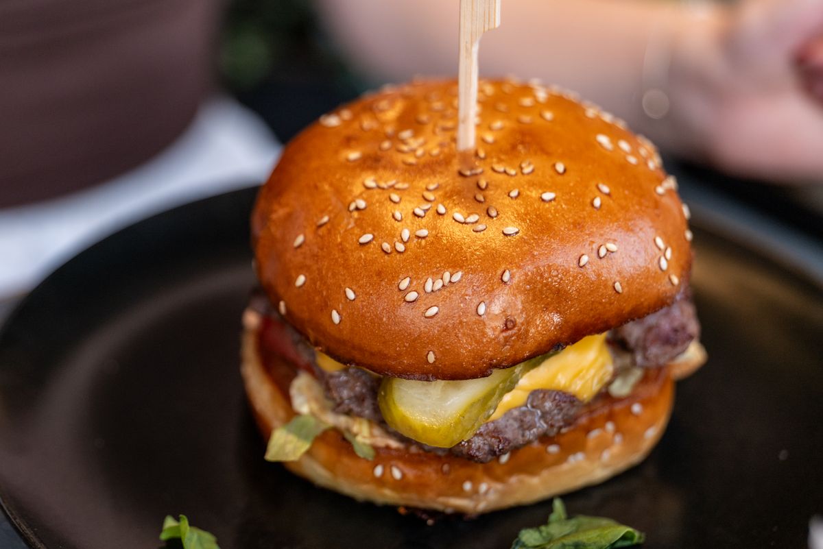 Juicy cheeseburger on a plate