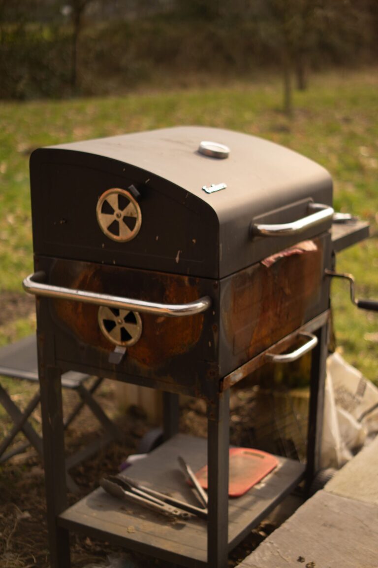A backyard barbecue grill set up for cooking