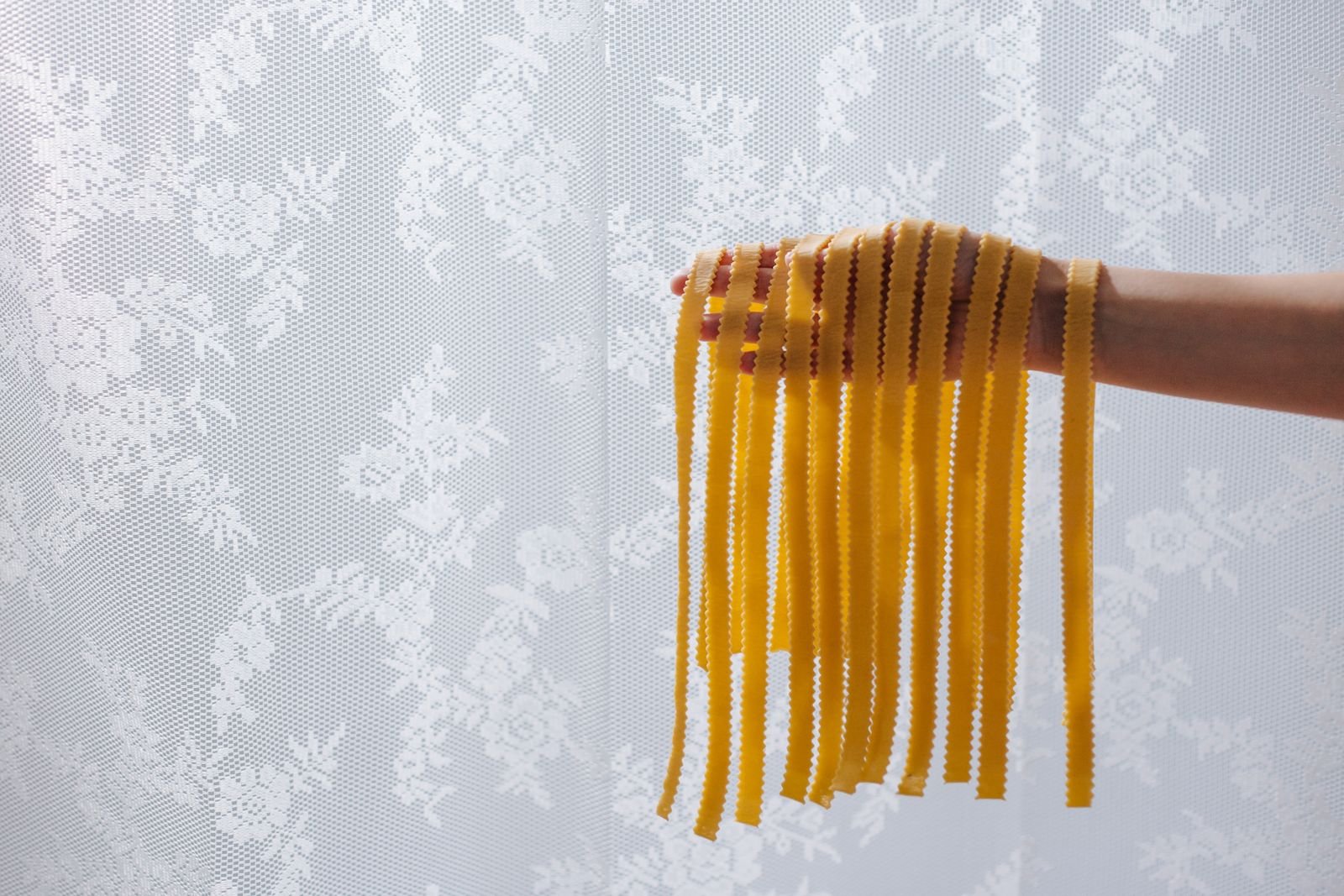 Fresh pappardelle ribbons cut by hand for a slow cooked pork ragu